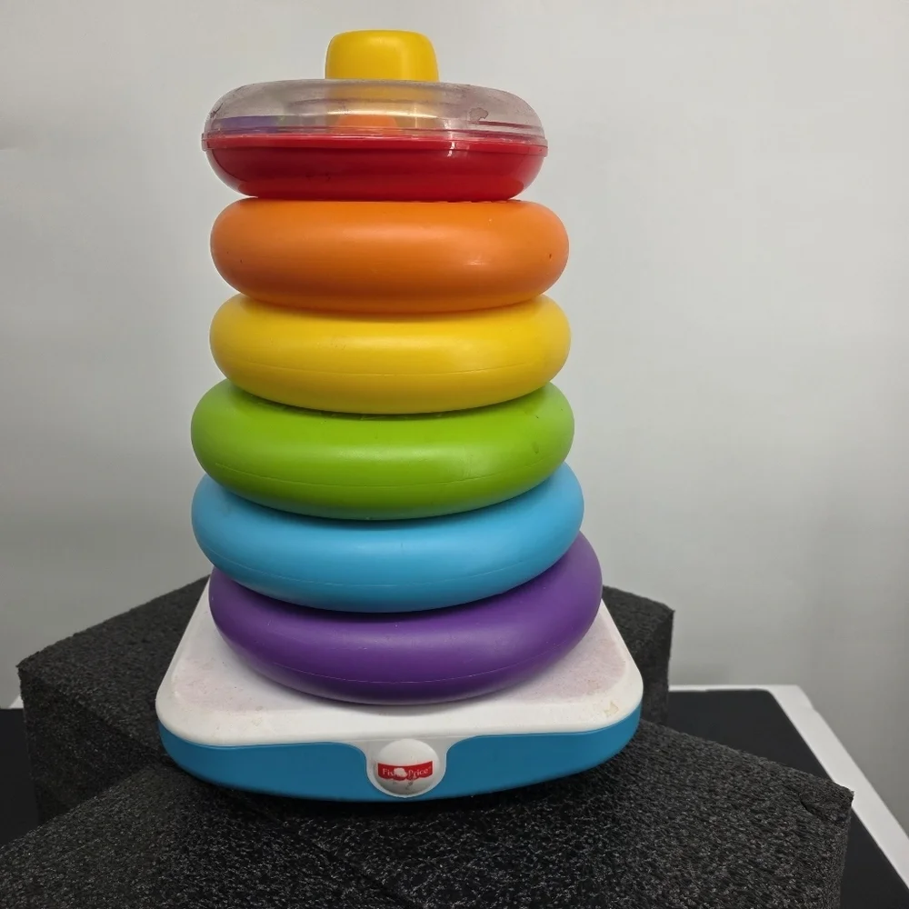 Fisher-Price Rock-a-Stack Baby Toy 6 Rings Rattle Top Multicolor